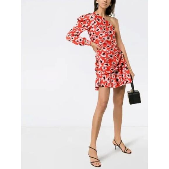 Borgo De Nor Christina Floral One-Sleeve Side Ruched Mini Dress Size 6/XS